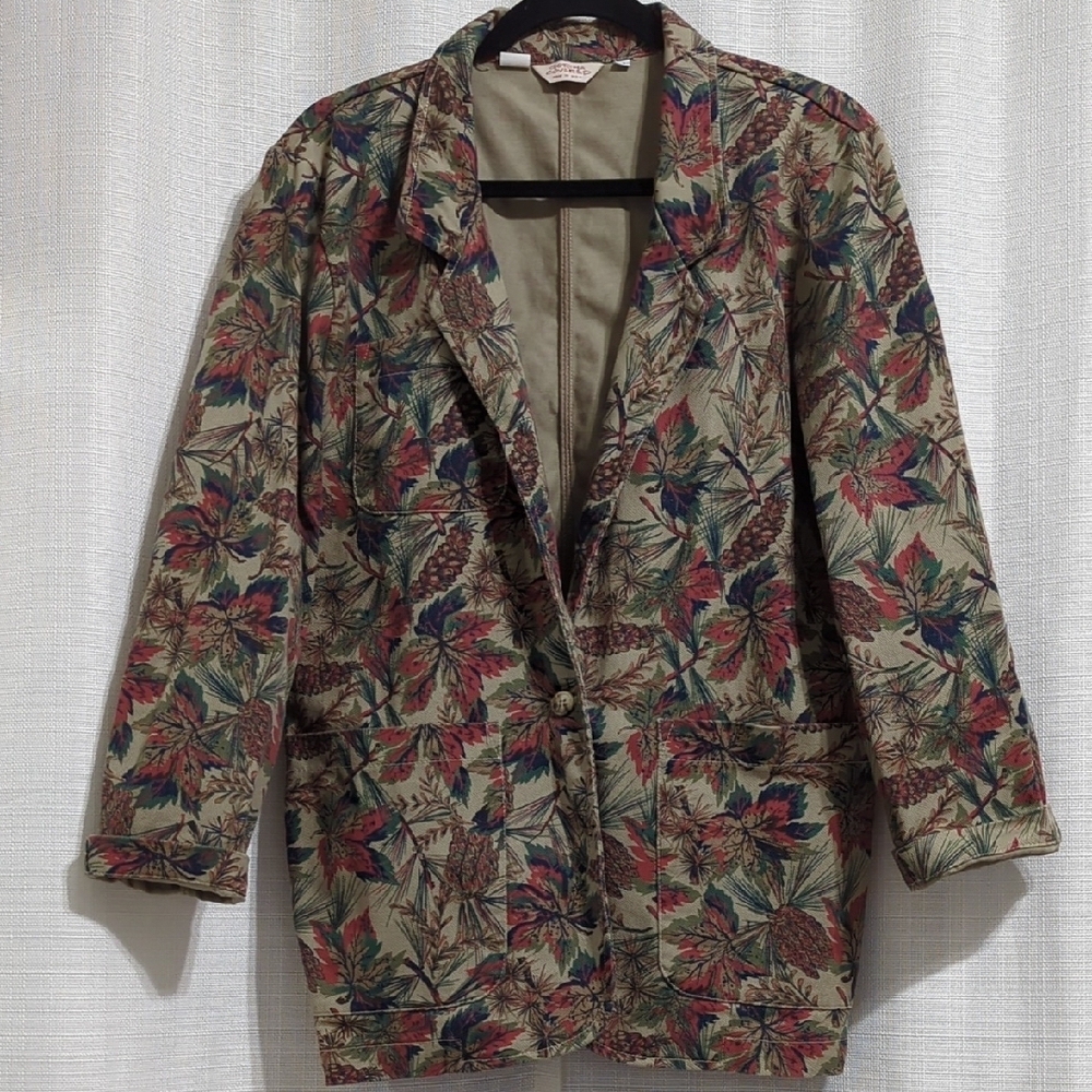Vintage Gotcha Covered Women's Jacket Medium Floral Collared Cotton Made In USA